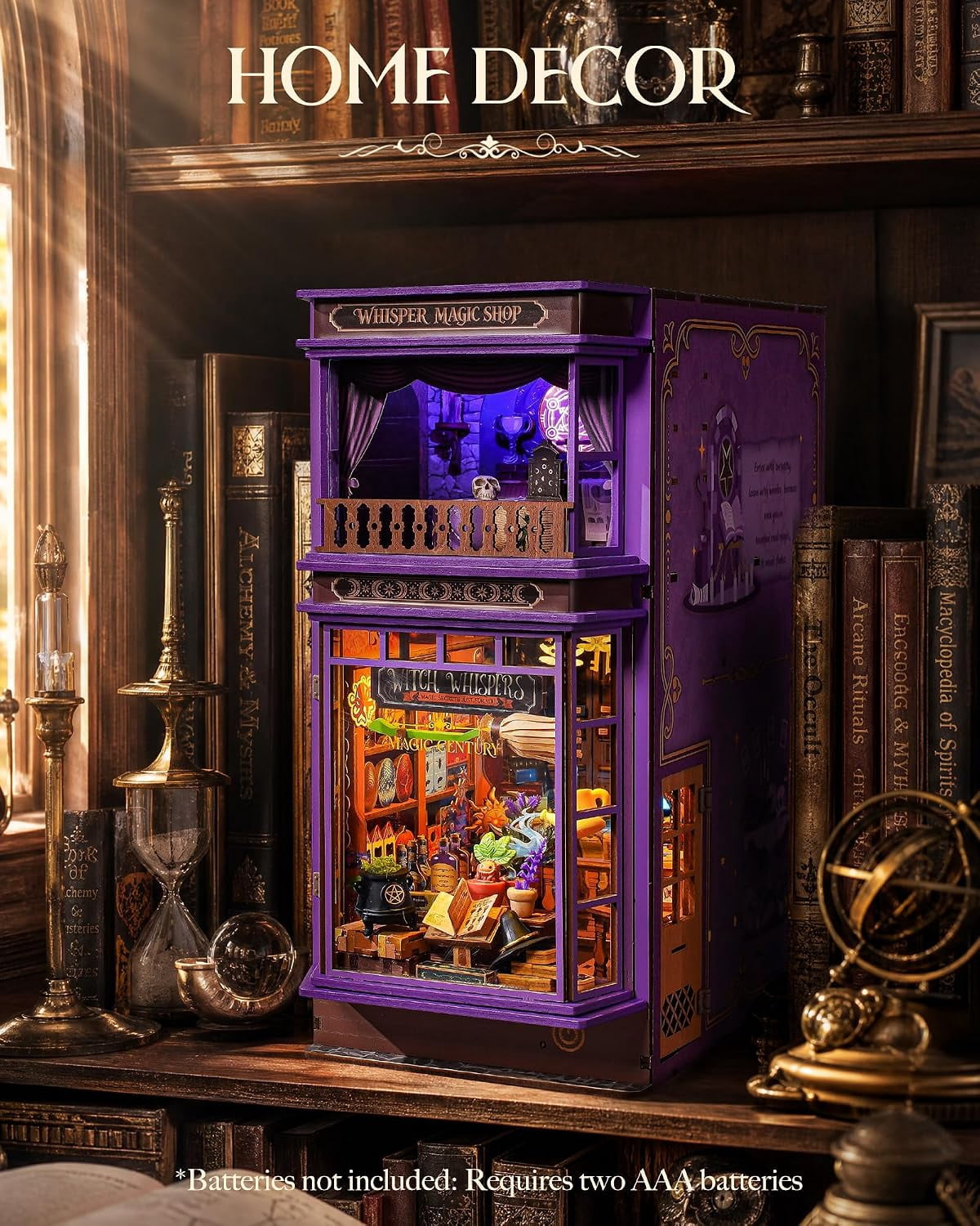 Rolife 442 Pieces Whisper Magic Shop with LED Light, 3D Wooden Puzzle Bookshelf Insert Decor for Adults and Book Lovers
