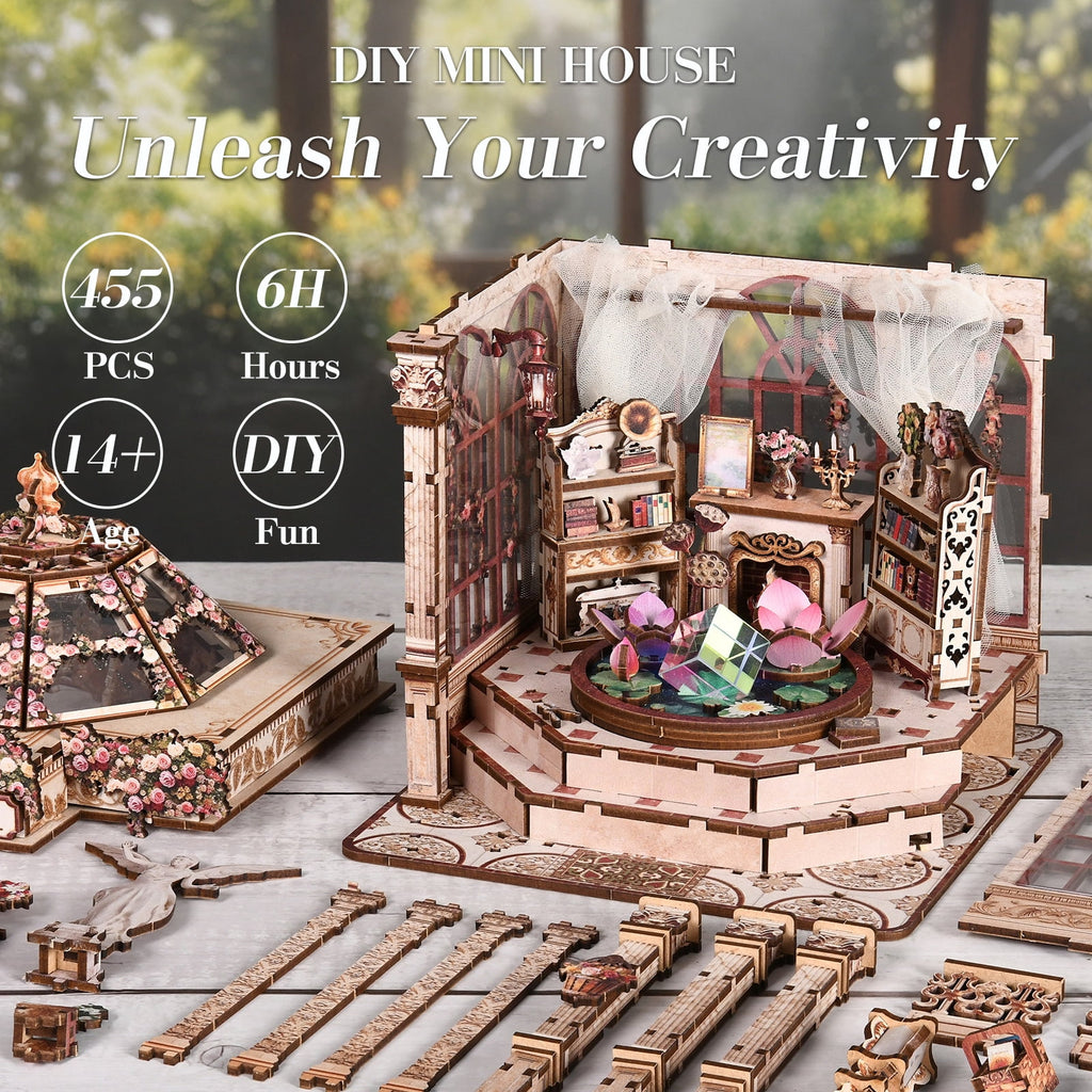 DIY Book Nook Kit with LED Light, Fantasy Wonderland Fold-Out Storybook Diorama, 3D Wooden Puzzle Bookshelf Decor Gift for Adults Teens
