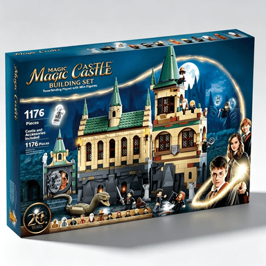 764Pcs Fantasy Castle Building Set with Glowing Lanterns, 5 Mini Figures, Dragon Skeleton & Swing Armory Scene, DIY 3D Puzzle Kit for Adults Teens, Desktop Home Decor