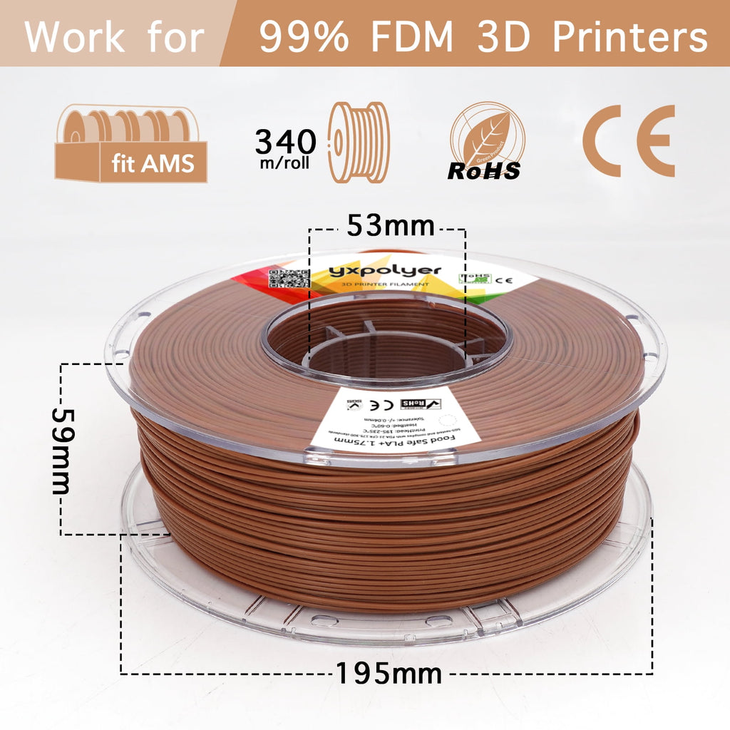 YXPOLYER PLA Filament Food Grade 1.75mm 1kg for 3D Printing, PLA+ Skin Flesh Tone 3D Printer Filament AMS-Compatible