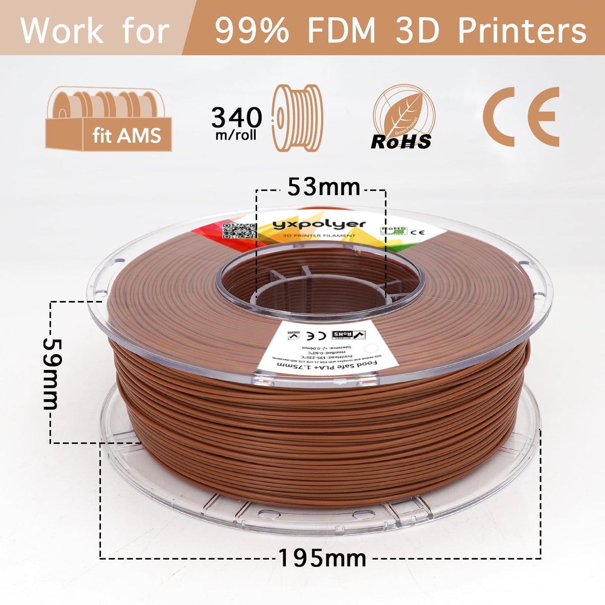 YXPOLYER PLA Filament Food Grade 1.75mm 1kg for 3D Printing, PLA+ Skin Flesh Tone 3D Printer Filament AMS-Compatible