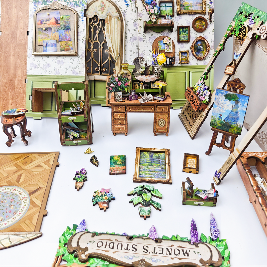 Strucwood DIY Book Nook Kit Monet's Impression Wooden Puzzles with LED Dust Cover,3D Crafts Hobbies Gifts for Adults（SQ-81）
