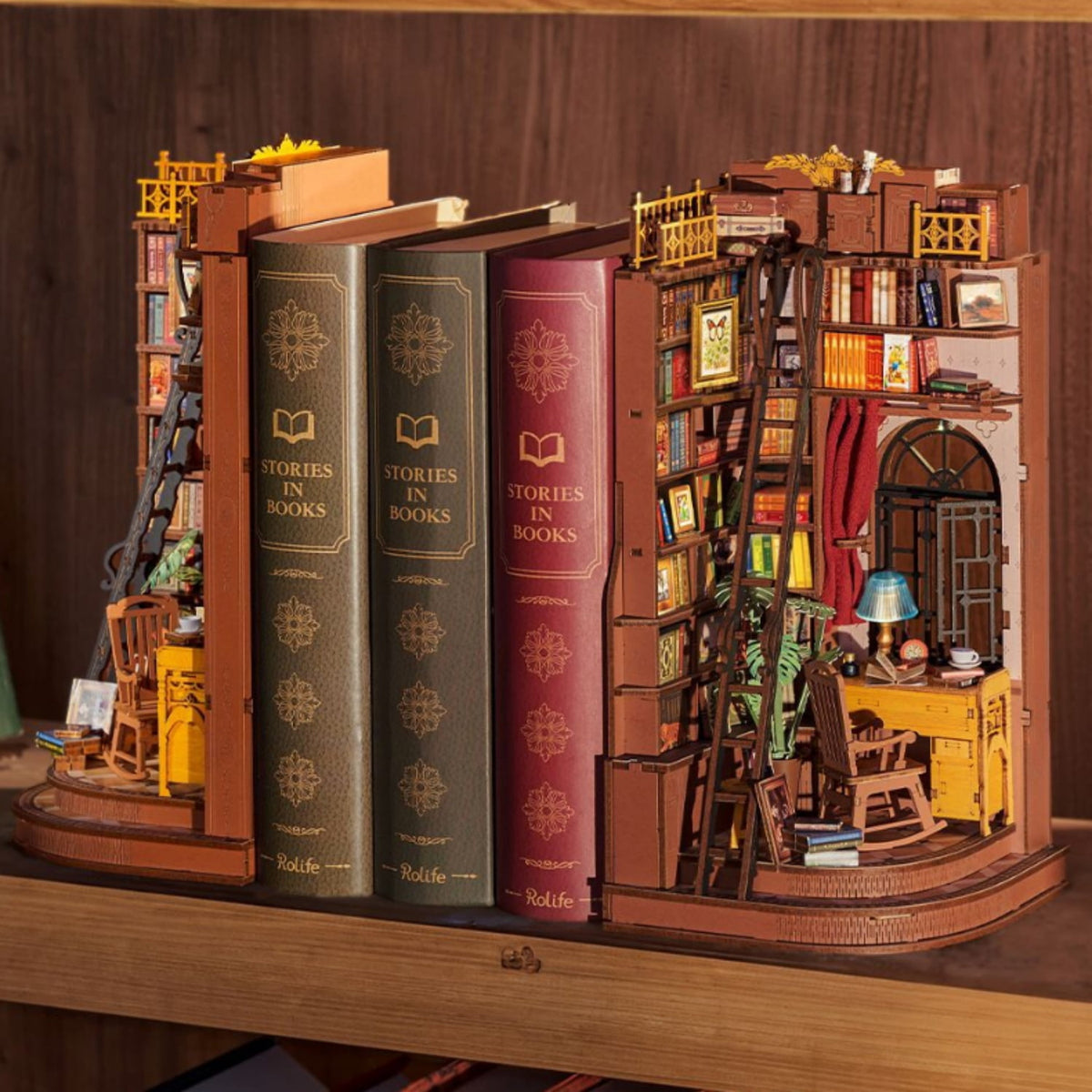 Downton Abbey Bookstore Book Nook Kit, 3D Wooden Puzzle DIY Miniature Downton Study Dollhouse