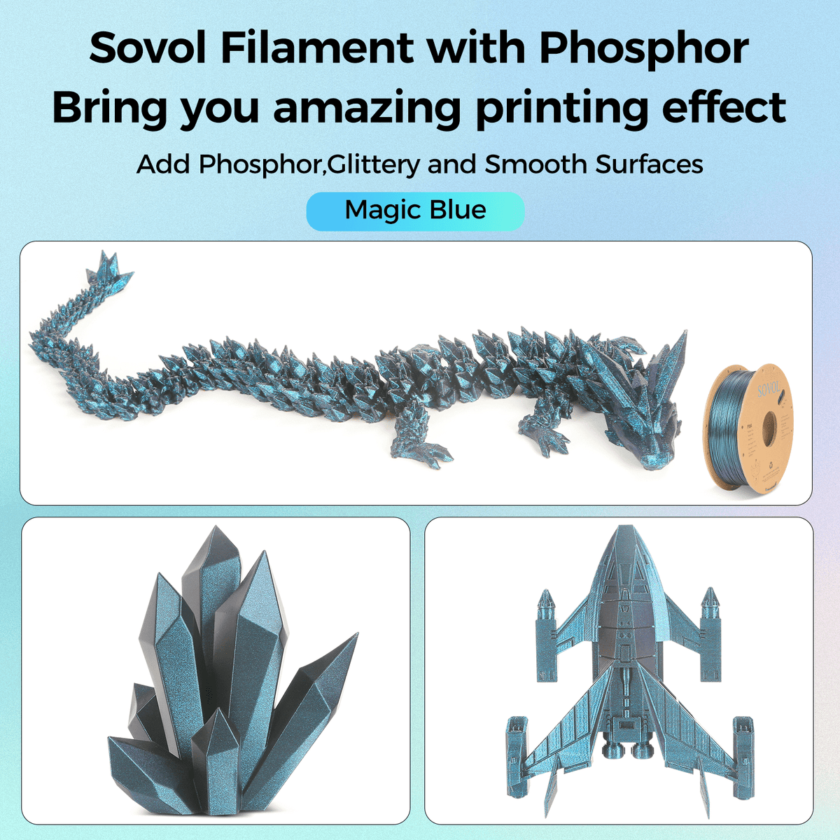 Sovol Silk PLA Filament with Blue Glitter 1kg 1.75mm, Color Changeable 3D Printer Filament 2.2lbs, Chameleon Shiny PLA Material +/-0.03mm, Shimmering 3D Printing Filament, Galaxy Blue