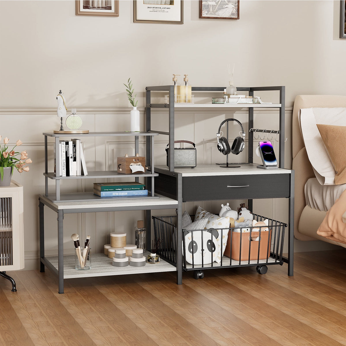 Heavy Duty 3D Printer Stand with Storage Shelf and Drawer, Industrial Rolling Printer Rack for 3D Printer Filament and Tools, Sturdy Metal Frame Printer Table for Home Office Workshop