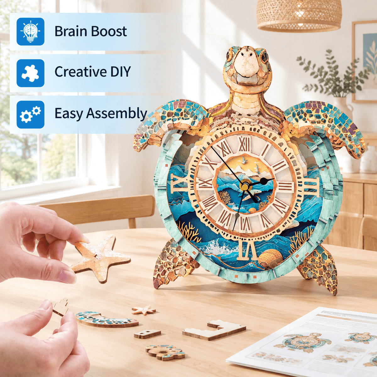 Fire Phoenix Wooden 3D Puzzle Clock DIY Model Kit for Adults