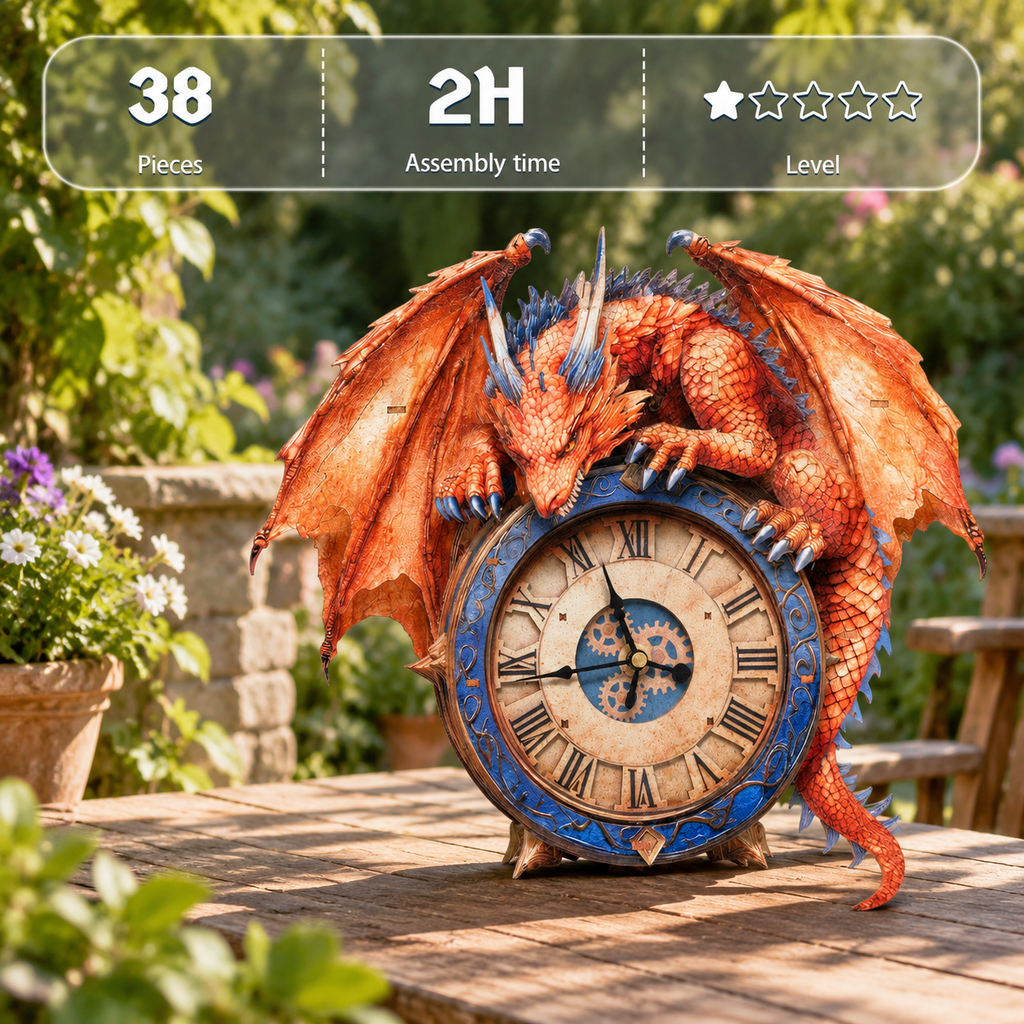 Fire Phoenix Wooden 3D Puzzle Clock DIY Model Kit for Adults