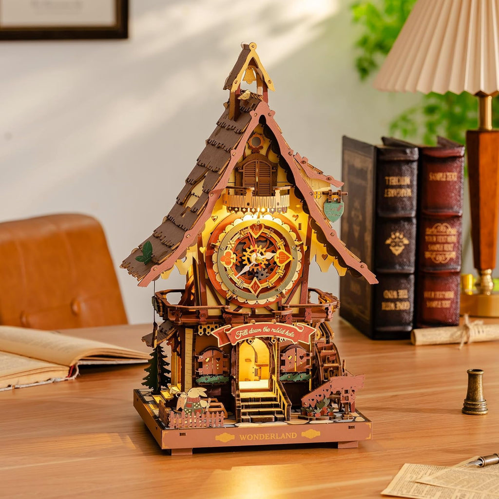 ROKR Cuckoo Clock 3D Wooden Puzzle Kit, Mechanical Clock Model with Moving Pendulum and LED Light, Colorful DIY Craft Decor Xmas Gift Toy for Adults
