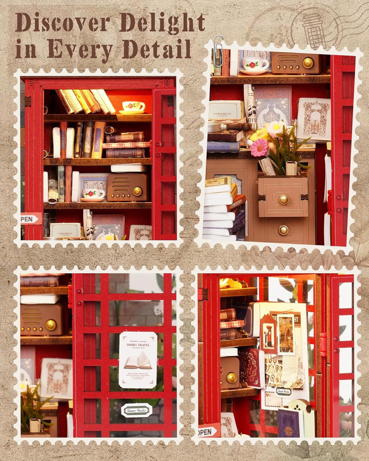 Rolife 3D Wooden Puzzle for Adults, Blossom Book Booth Miniature Model Building Kit, 116PCS Flower Bookstore Scene, Creative DIY Craft for Table Decor, Gift for Teens Girls Boys