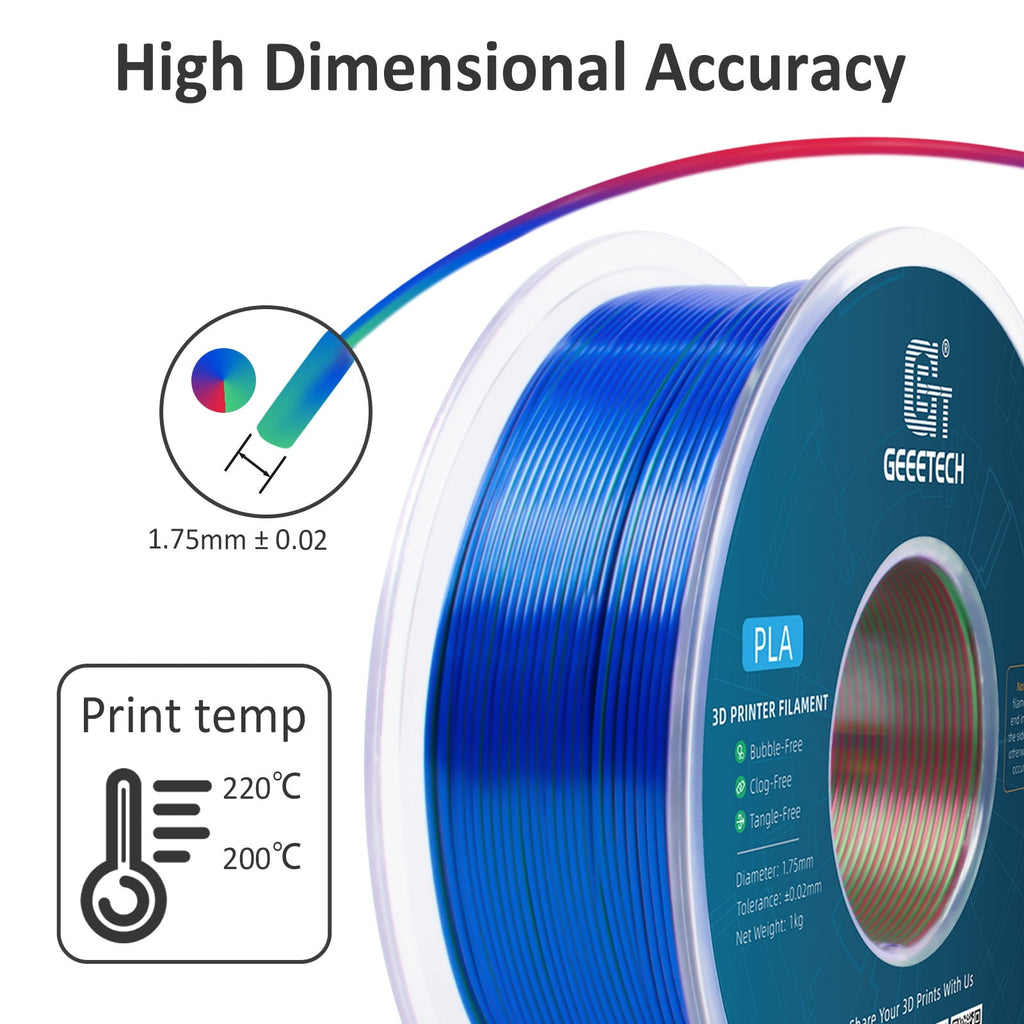 Geeetech Anti-silk type 3D Printer PLA Filament 1kg Toughness Enhanced Filament with 1.75mm Dimensional Accuracy +/-0.03mm, 1080 Feet per Roll, Vacuum Packaging Three-color blue, purple and black