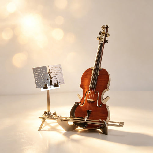 3D Metal Violin Model Kit with Music Stand, DIY Stainless Steel Instrument Puzzle, Creative Desktop Decor, Perfect Room Decor and Gift Choice (Music Edition)