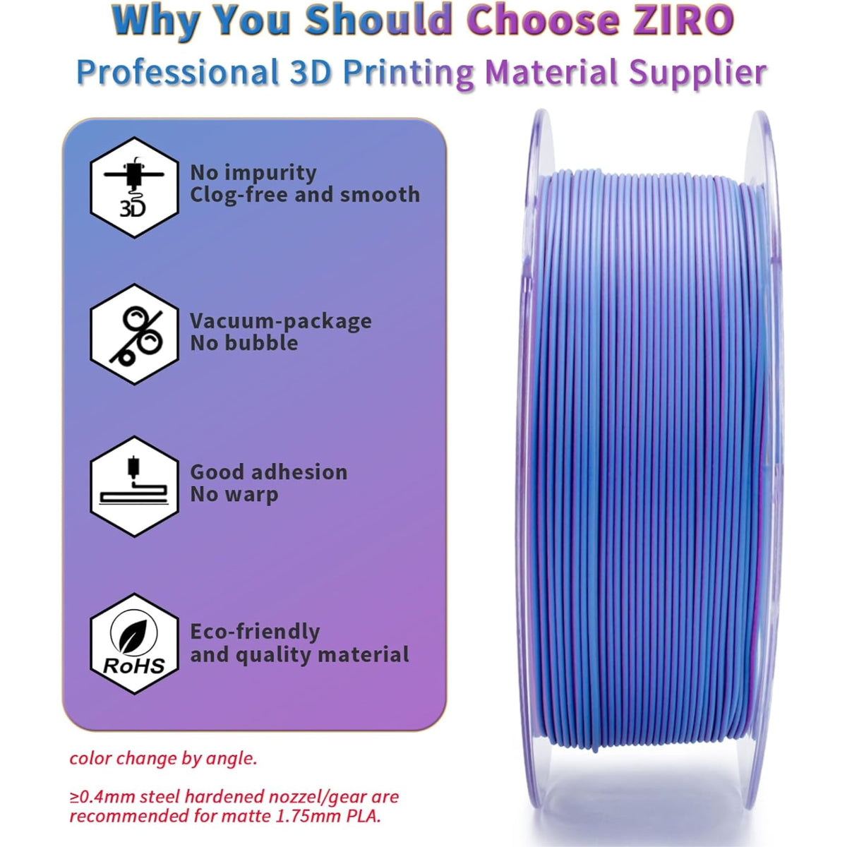 Ziro 3D Tri-Color Matte PLA 1.75mm 1kg, Volcano