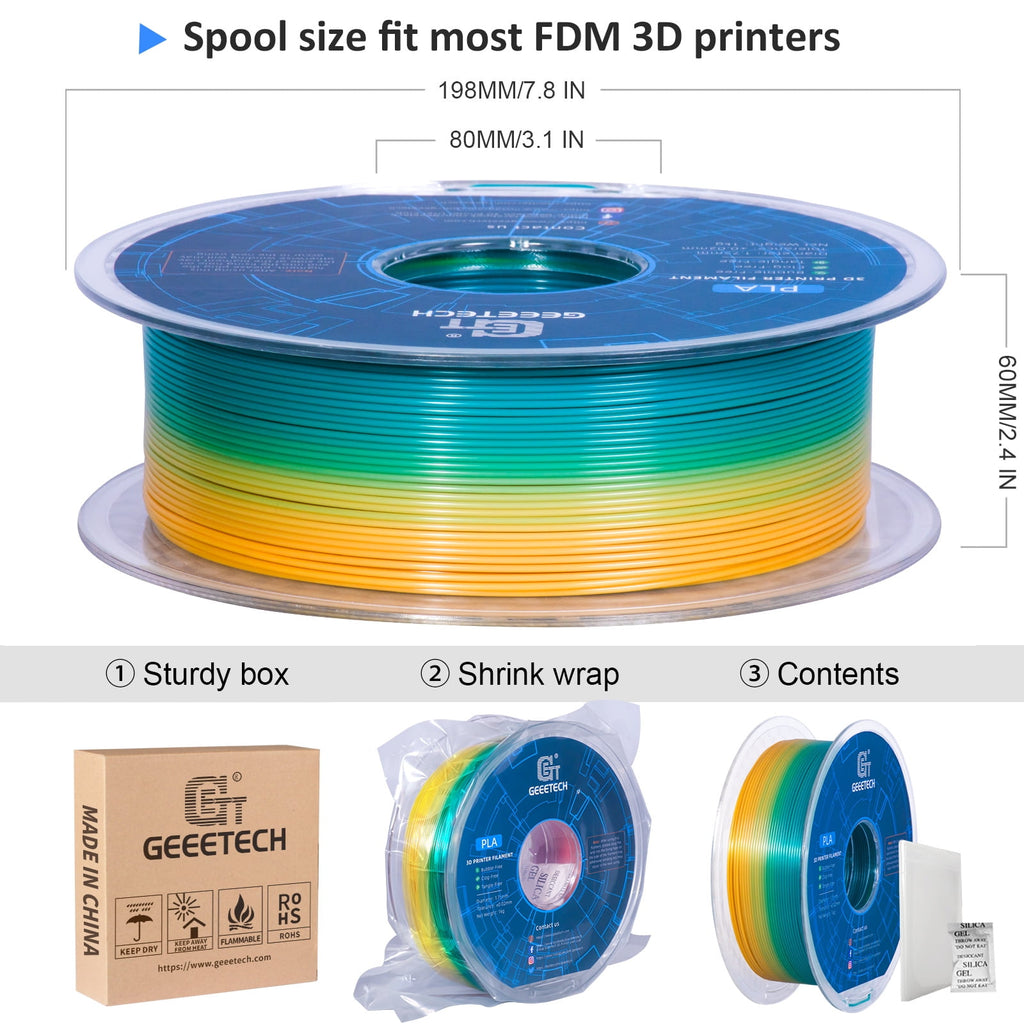 GEEETECH 3D Printer PLA Filament 1.75mm Gradient Color 1kg Spool (2.2lbs),Dimensional Accuracy +/- 0.03mm