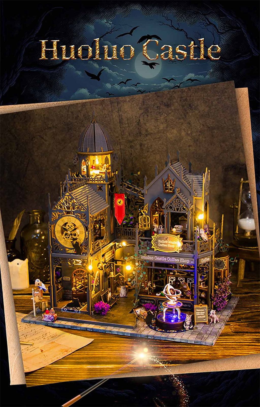 3D Wooden Puzzle Time Post Office Model Art & Craft Kits, DIY Assemble Miniature House Display Model