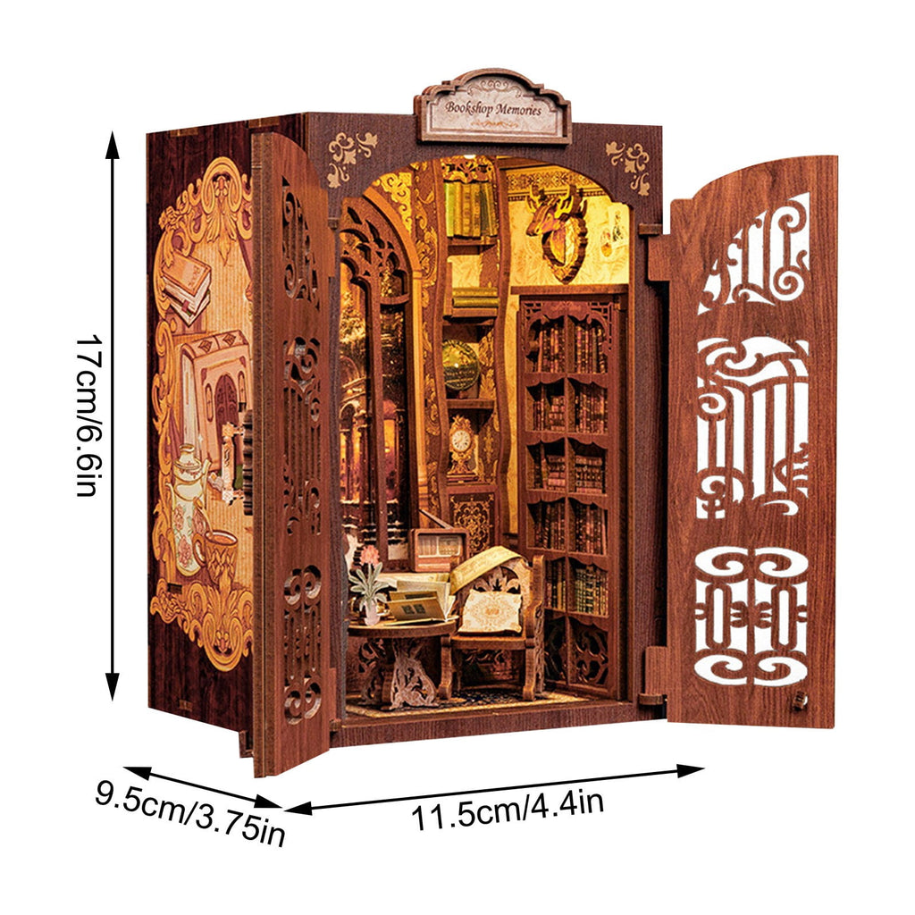 DIY Scene Miniature House Kit Tiny Mini Booknook Craft Bookshelf Decor, 3D Wooden Pieces Puzzles for Adults, Scale Library Model, Gifts For Freinds And Family