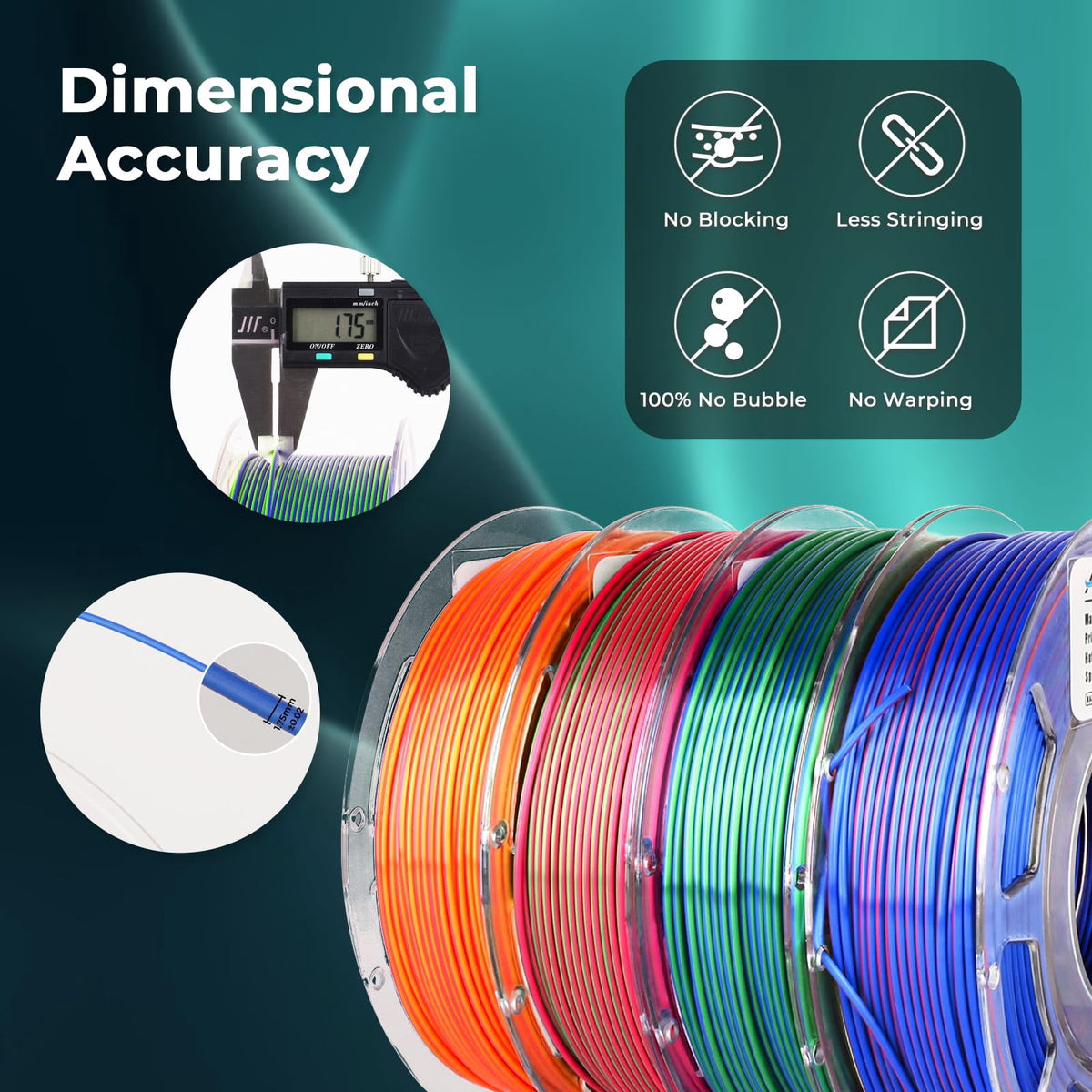Silk PLA 3D Printer Filament Bundle, 1.75mm Shiny Dual Color Multi-Color Change Filament, 4 Spools 200g Each, Silk 3D Printing Filament for Most FDM 3D Printers