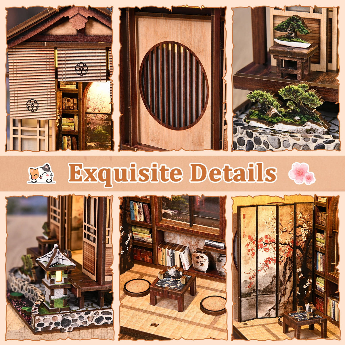 Strucwood DIY Book Nook Kit Japan Lantern Harmony Garden Wooden Puzzles with LED Dust Cover,3D Crafts Hobbies Gifts for Adults（AM01-005）