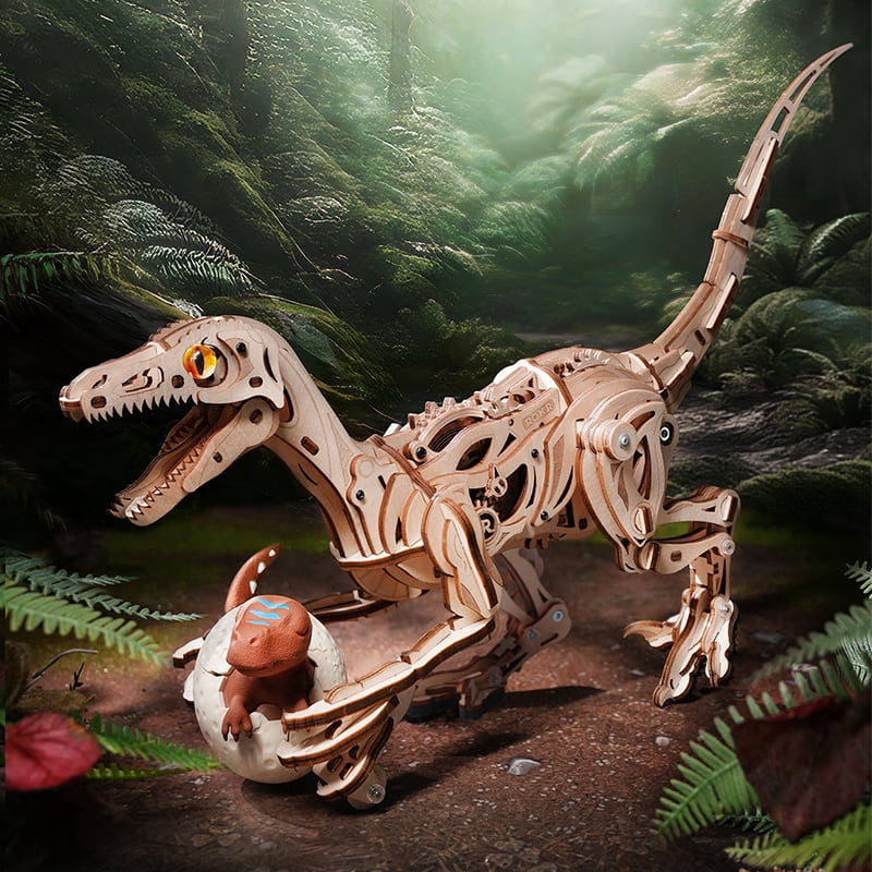 ROKR 3D Wooden Puzzle Dinosaur Shape Moving&Walking Model Kits for Adults, Mechanical Building Set Kids STEM Craft Gift