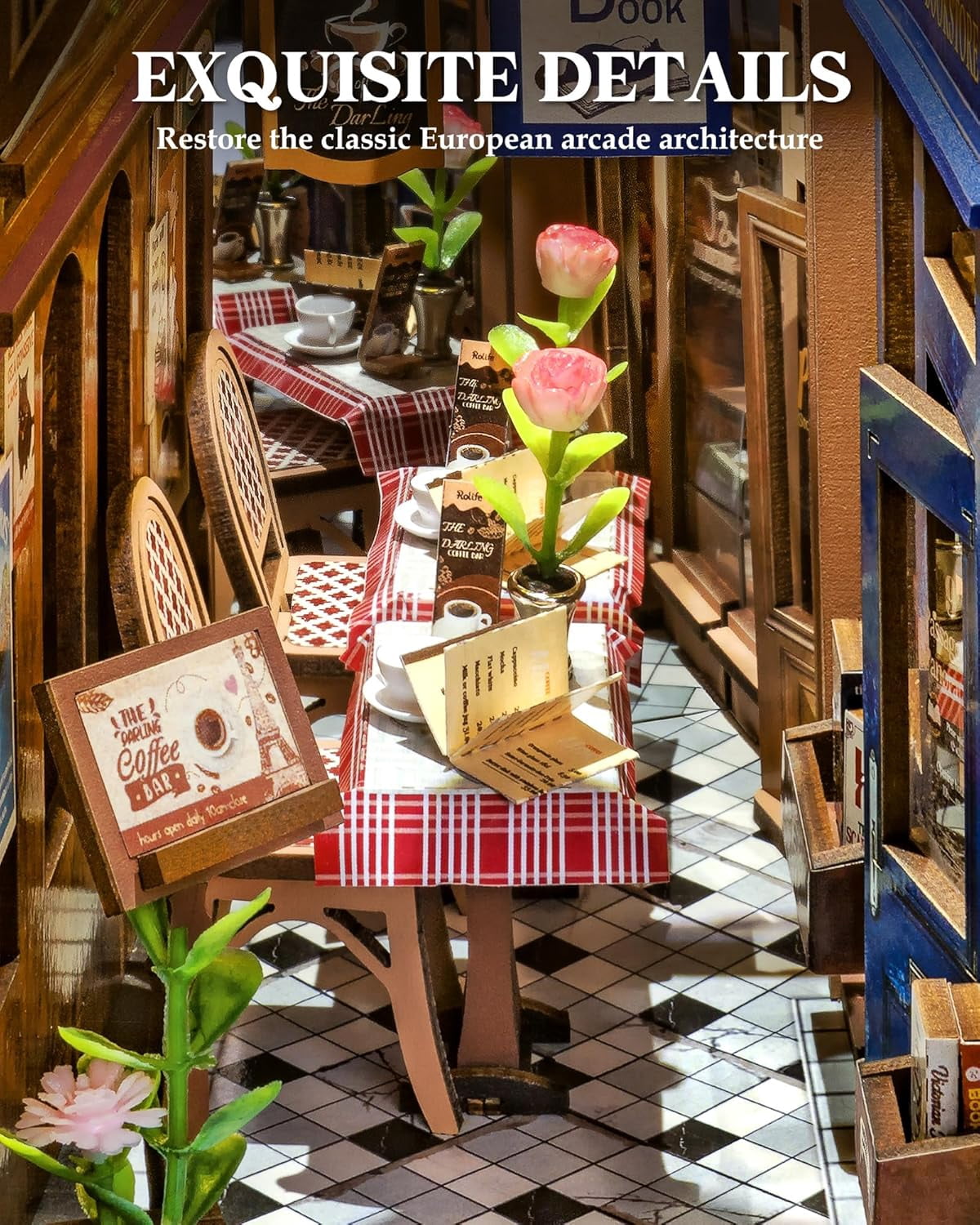 Robotime DIY Book Nook Wooden 3D Puzzle Miniature House for Adults- European Arcade Street Scene