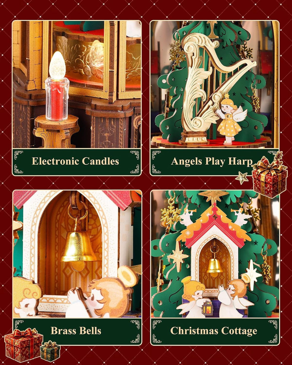 ROKR Blessed Christmas Pyramid, 3D Wooden Puzzle with Rotating Rotor and Candle Powered Movement, 263-Piece DIY Holiday Decor Model for Adults Xmas Gift