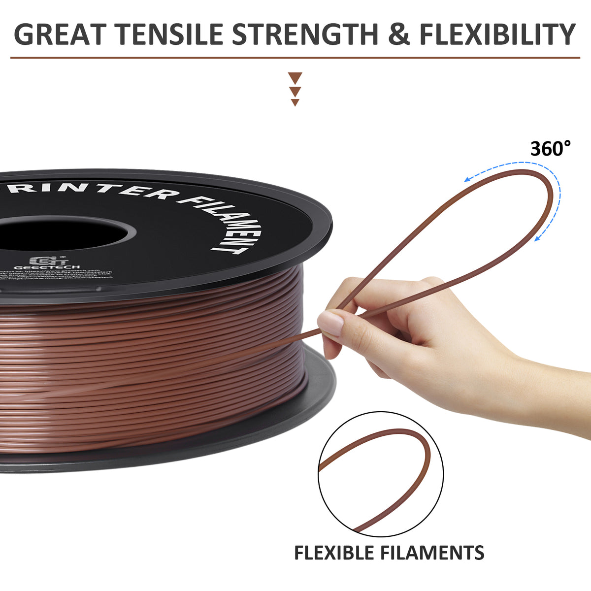 GEEETECH 3D Printer New Brown PLA Filament 1.75mm 1kg Spool (2.2lbs),Dimensional Accuracy +/- 0.03mm