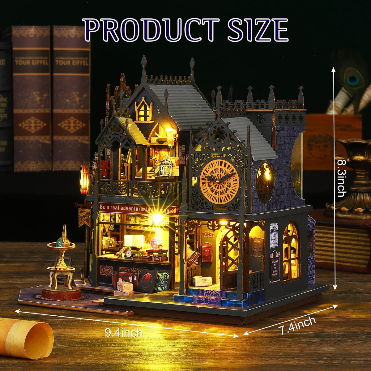 MOJINO Magic Book Nook Kit for Adults, DIY Miniature House Kit with LED Light, 3D Wooden Puzzle, Christmas Bookshelf Decor, Birthday Gift for Book Lovers