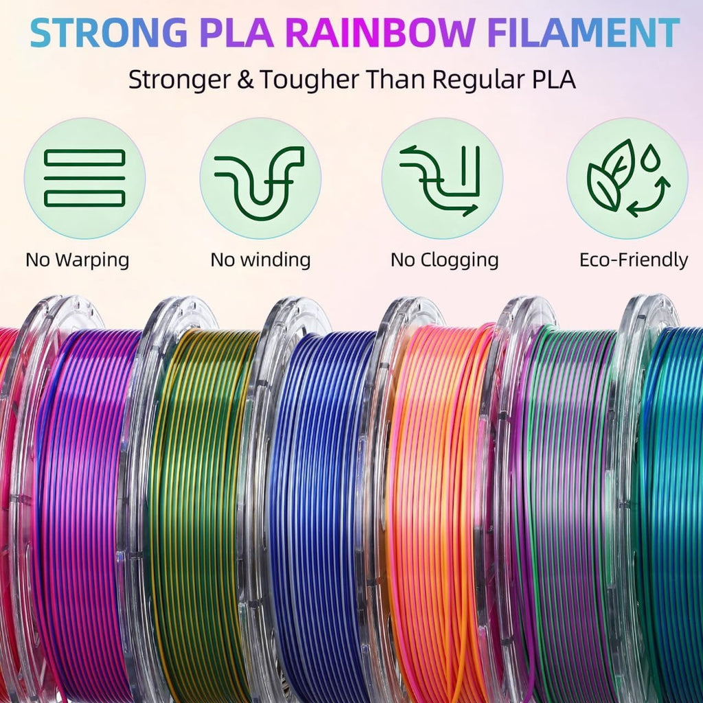 Silk PLA Printer Filament Bundle, Color 8 Rolls, 1.75mm