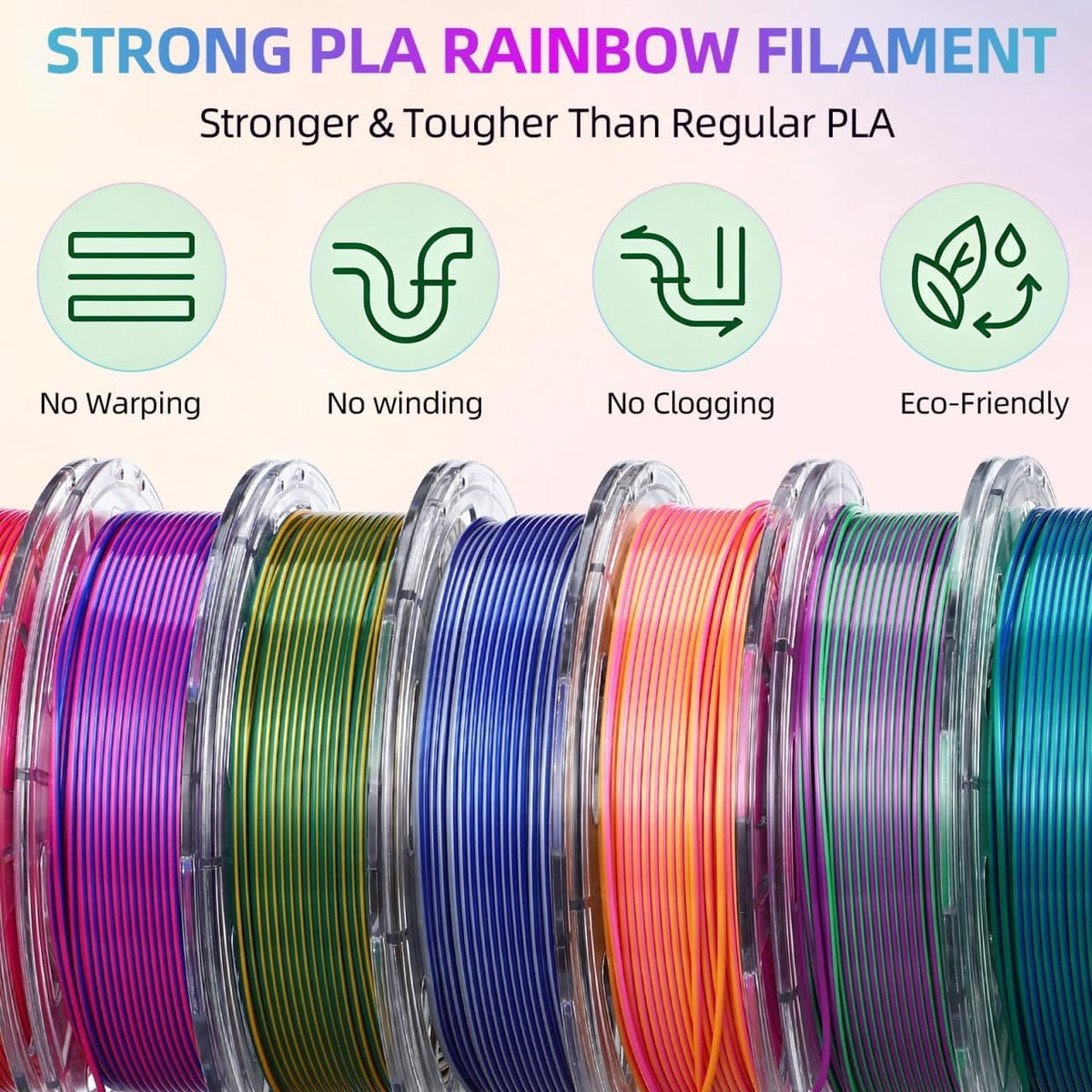 Silk PLA Printer Filament Bundle, Color 8 Rolls, 1.75mm