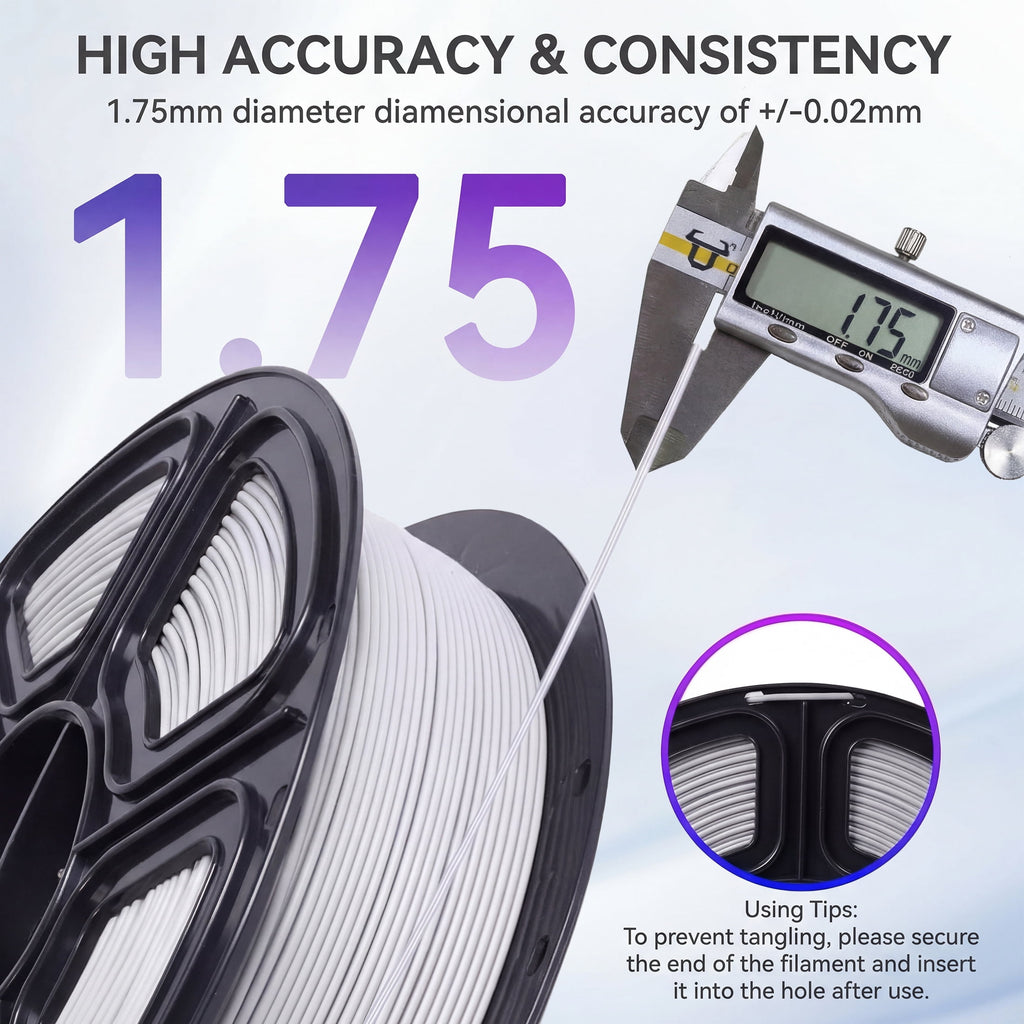 Epelay PLA Plus 3D Printer Filament, 1.75mm, 1kg Spool, White, Compatible with Most FDM Printers