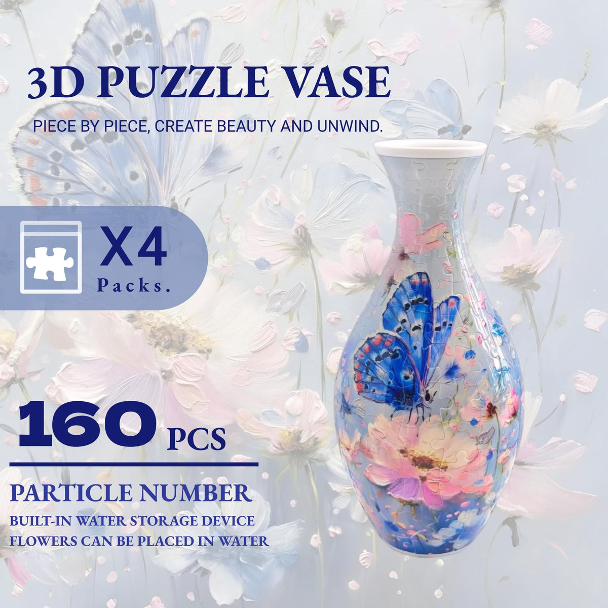 3D Puzzle Vase for Adults, Creative Vase Puzzle for Flowers(Secret Butterfly)