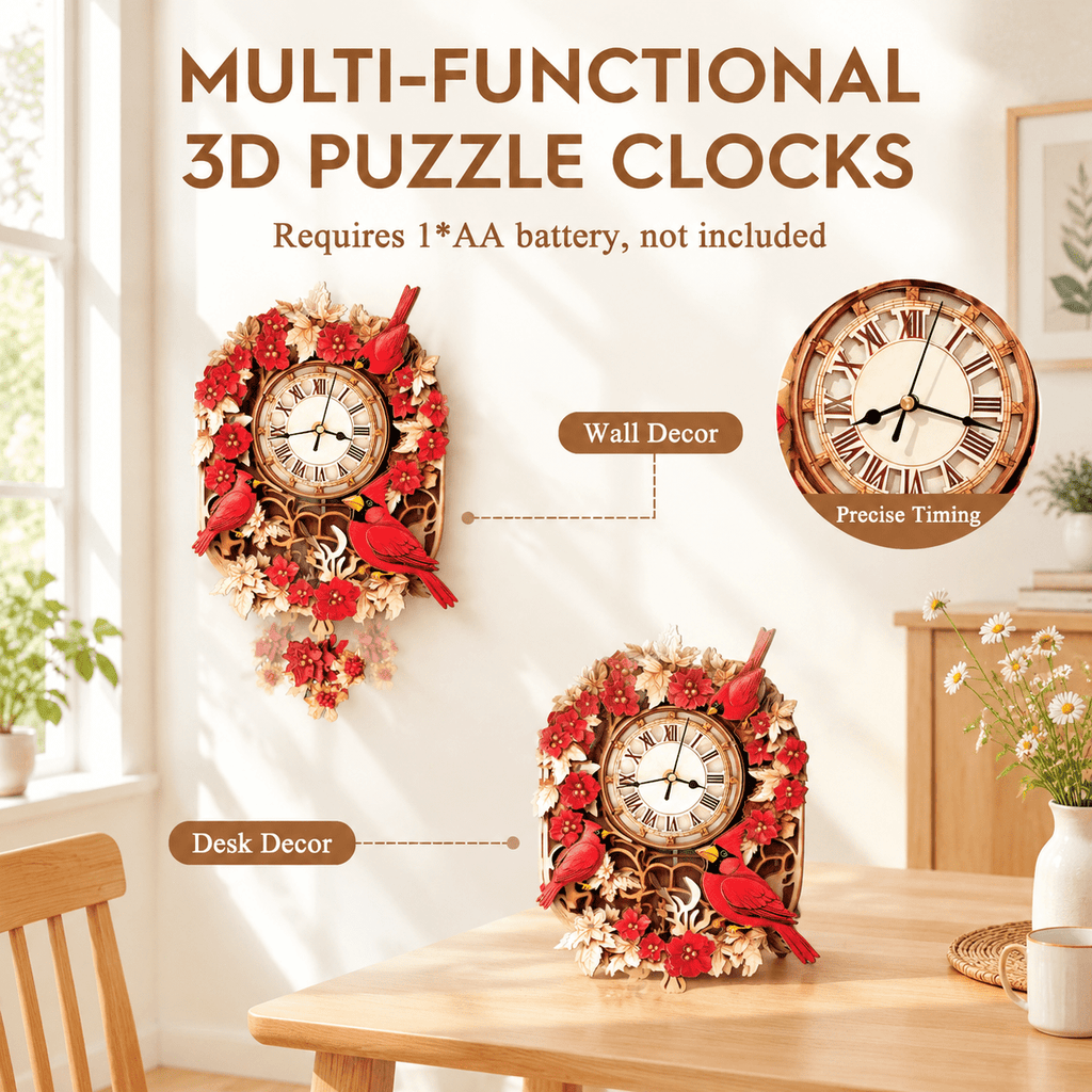 Wooden House Clock 3D Puzzle DIY Mechanical Clock Kit for Adults Teens