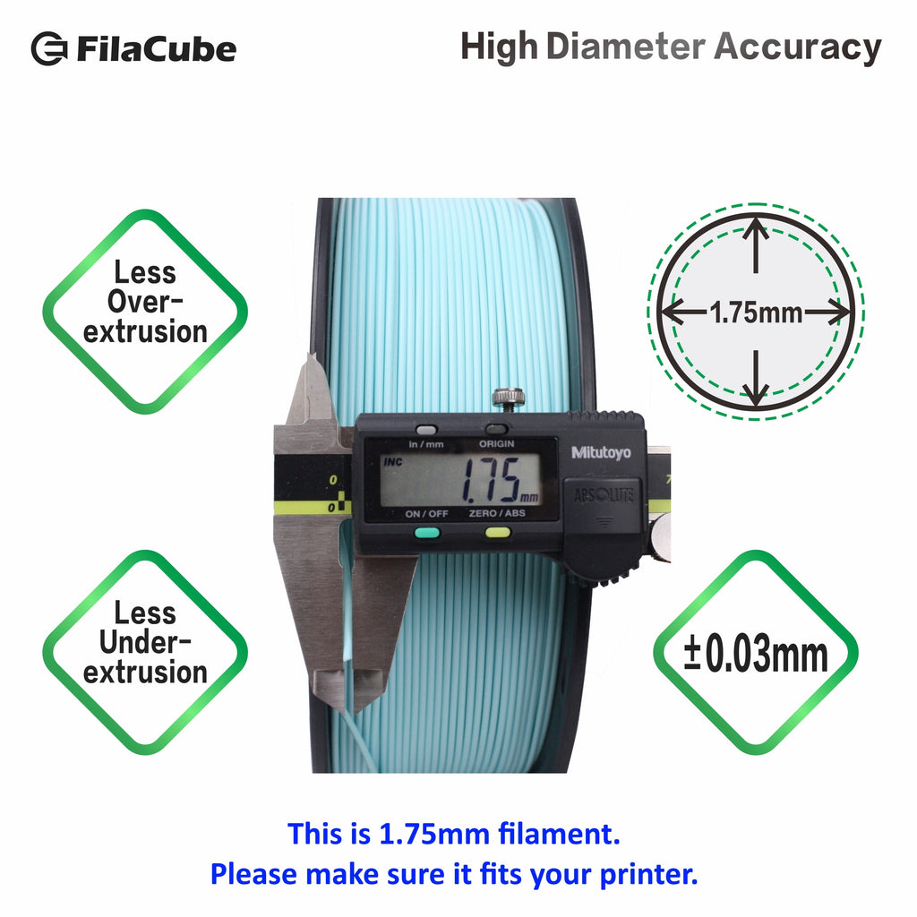 Mint Blue (combination of green, blue and a hint of white, light blue) 1.75mm 1kg FilaCube PLA 2 (PLA 2nd Generation) 3D FDM/FFF Printer Filaments [Made in USA]