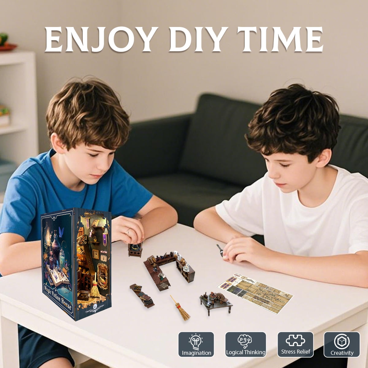Strucwood DIY Book Nook Kit with Dust Cover Magic Apothecary Bookshelf Decor 3D Puzzle Book Nooks for Adults Gifts (SQ-04)