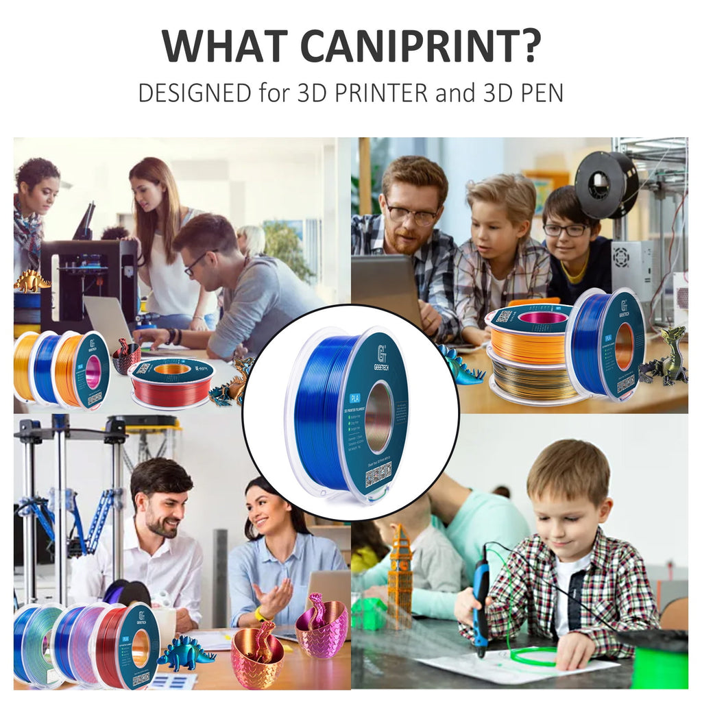 Geeetech Anti-silk type 3D Printer PLA Filament 1kg Toughness Enhanced Filament with 1.75mm Dimensional Accuracy +/-0.03mm, 1080 Feet per Roll, Vacuum Packaging Three-color blue, purple and black