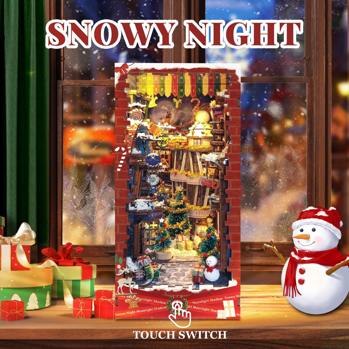 Strucwood DIY Book Nook Kit Snowy Night Wooden Puzzles with LED Dust Cover,3D Crafts Hobbies Gifts for Adults (SQ-17)