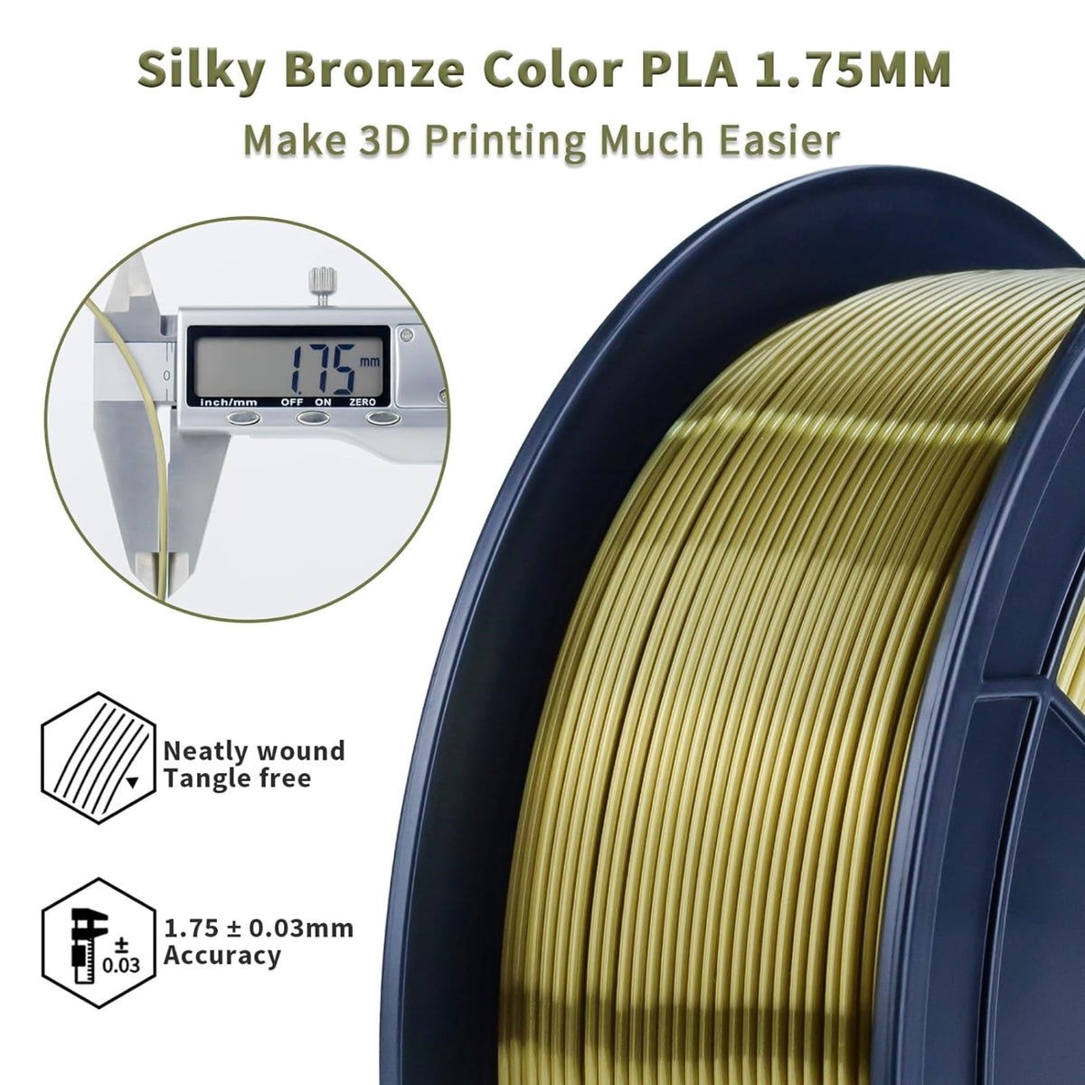 Ziro 3D Silk PLA Filament 1.75mm 1kg, Silver-Gray