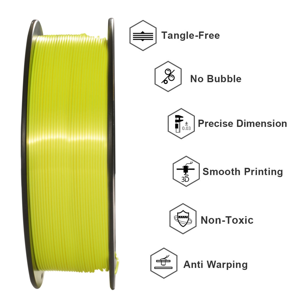 Geeetech Silk Yellow 3D Printer PLA Filament 1KG Toughness Enhanced Filament with 1.75mm Dimensional Accuracy +/-0.03mm, 1080 Feet per Roll, Vacuum Packaging