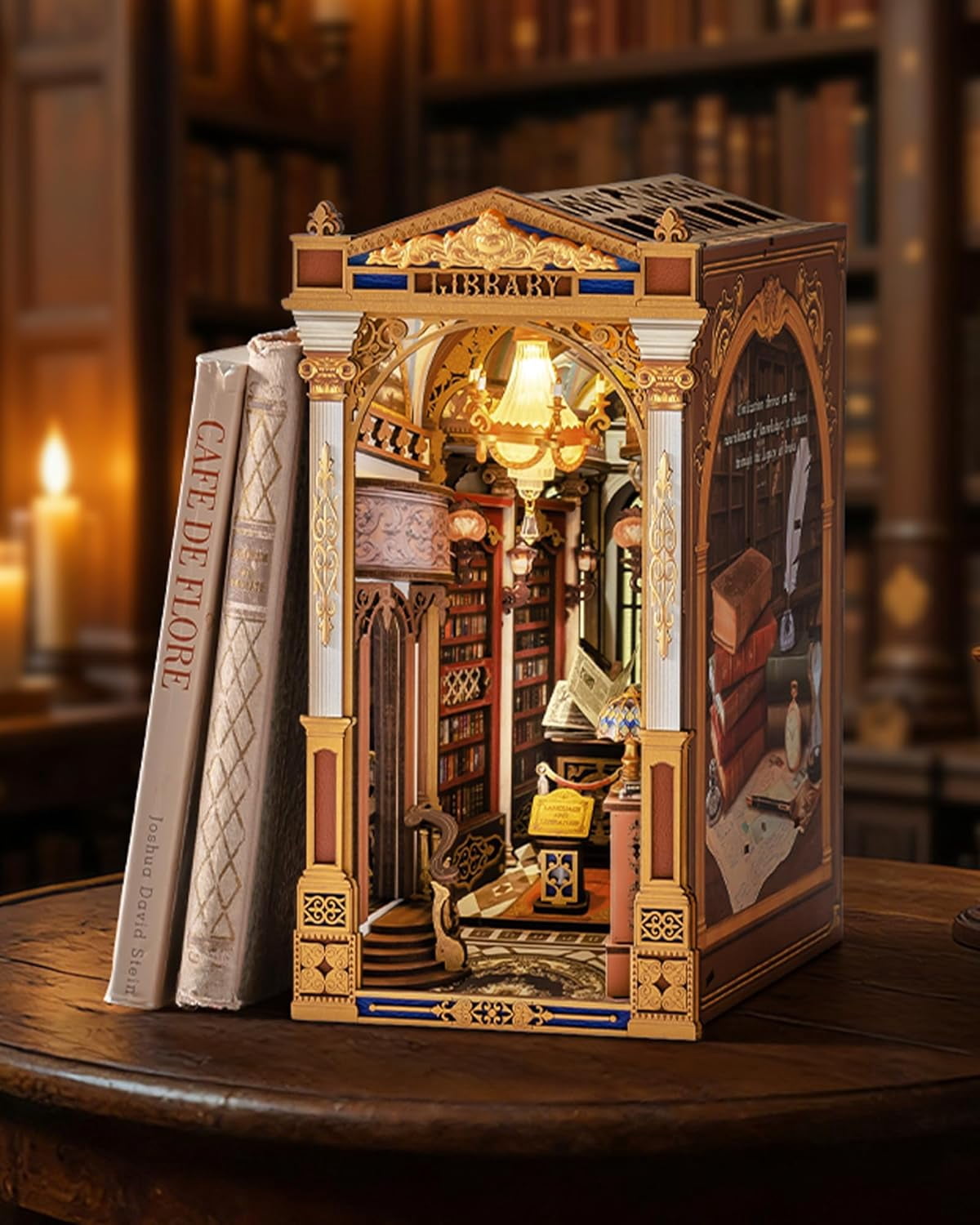 Rolife Library of Wonders 3D Puzzle Book Nook Kit, 10.4" Baroque Bookshelf Insert with Dual LED Lights, DIY Craft for Adults