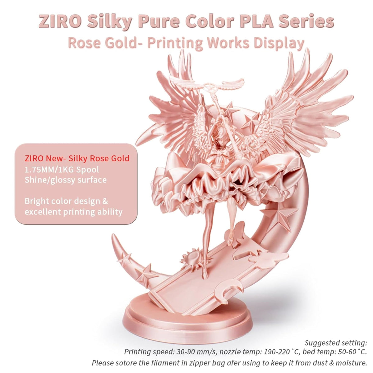 Ziro 3D Silk PLA Filament 1.75mm 1kg, Silver-Gray