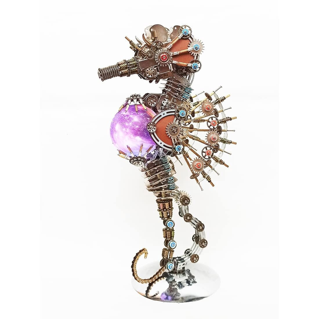 3D Metal Puzzles Steampunk Seahorse Lamp - 2100PCS Mechanical Model Kit with 16 Color Light for Unique Home Decor