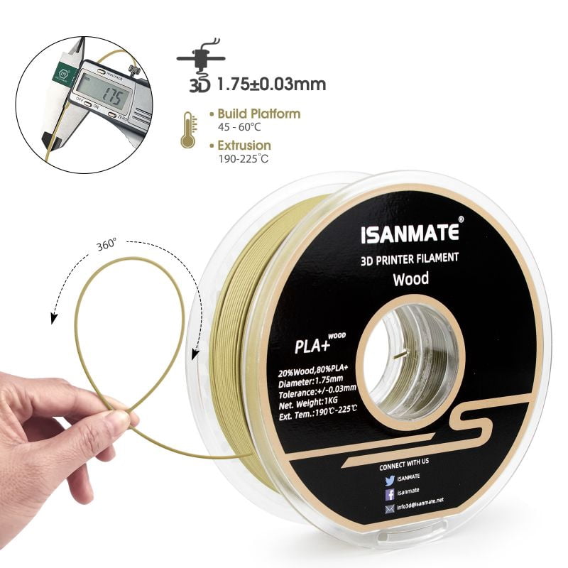 iSANMATE 1.1KG Wood PLA 3D Printer Filament, 1.75mm Cherry Wood Color, Real Wood Texture, ±0.03mm for FDM 3D Printers