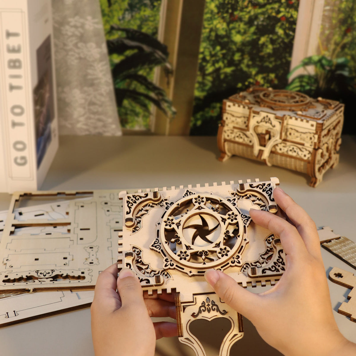 Music Park 3D Wooden Puzzle Model Kit with Movable Drawers, Antique Jewel Box DIY Crafts