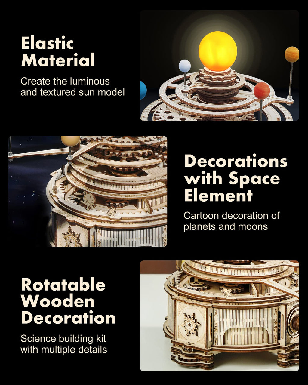 Robotime 3D Wooden Puzzles for Adults,Orrery Solar System Model Kit,Crafts for Adults Teens-Gift