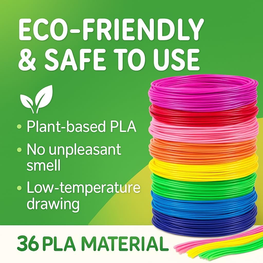 36 Colors PLA Filament Pen Refills, 5M Each Color (591 ), PLA Filament for Pen 1.75mm, Pen Filament Box Compatible with , MYNT3D, PIKA3D