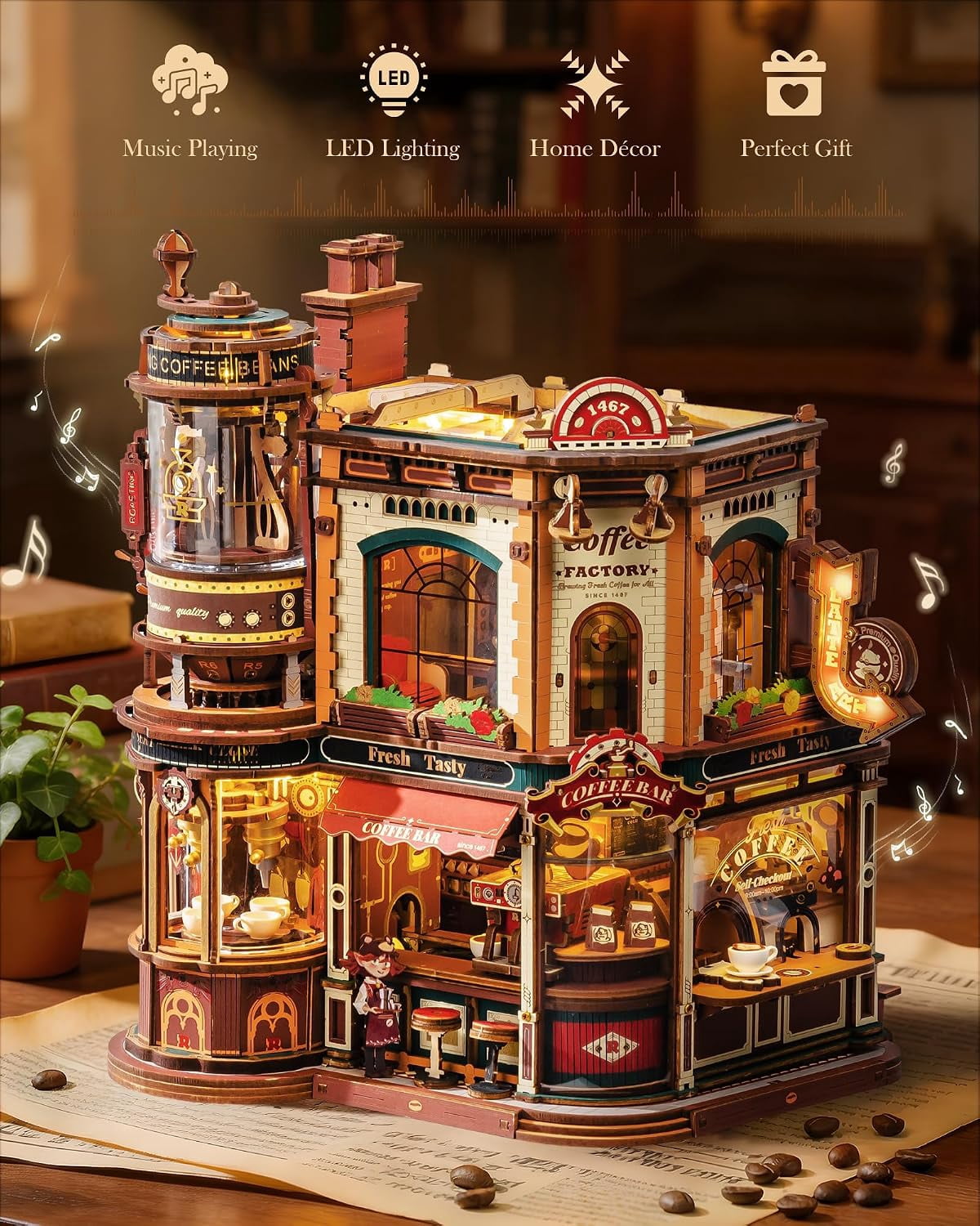 Robotime Dream Gift Factory 3D Puzzles Wooden Music Box, Diy Craft Kit for Adults & Teens 14+