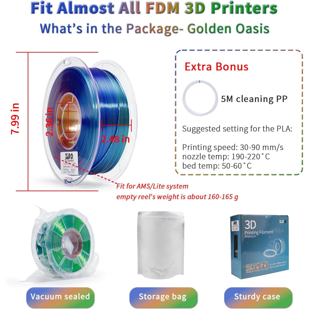 Ziro 3D Tri-color Silk PLA 1.75mm 1kg, Indigo Satin