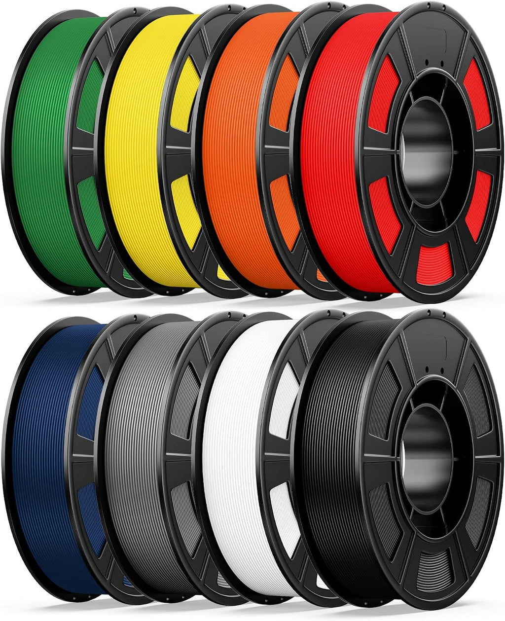 8-Pack 1.75mm PLA+ 3D Printer Filament Bundle 0.25kg Spools Multicolor (Black Jade White Grey Red Dark Blue Green Orange Yellow Yellow)