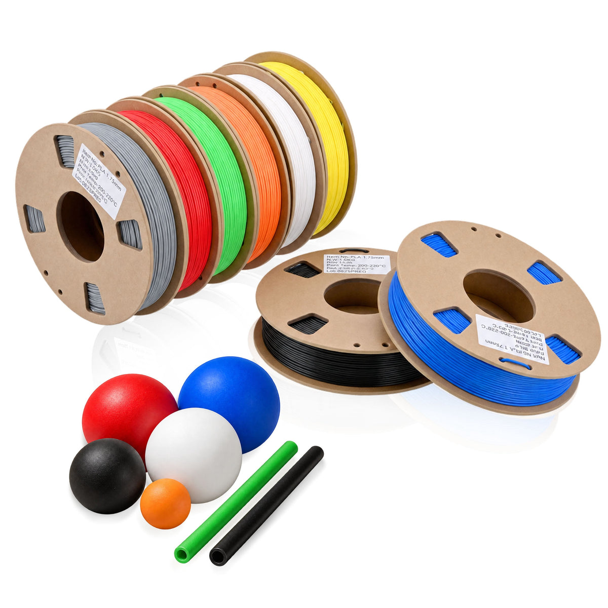 8 Rolls 3D PLA Printer Filament, 1.75mm PLA Filament 250g Spool Bundle for Most 3D FDM Printer(Black+White+Red+Blue+Grey+Yellow+Orange+Green)
