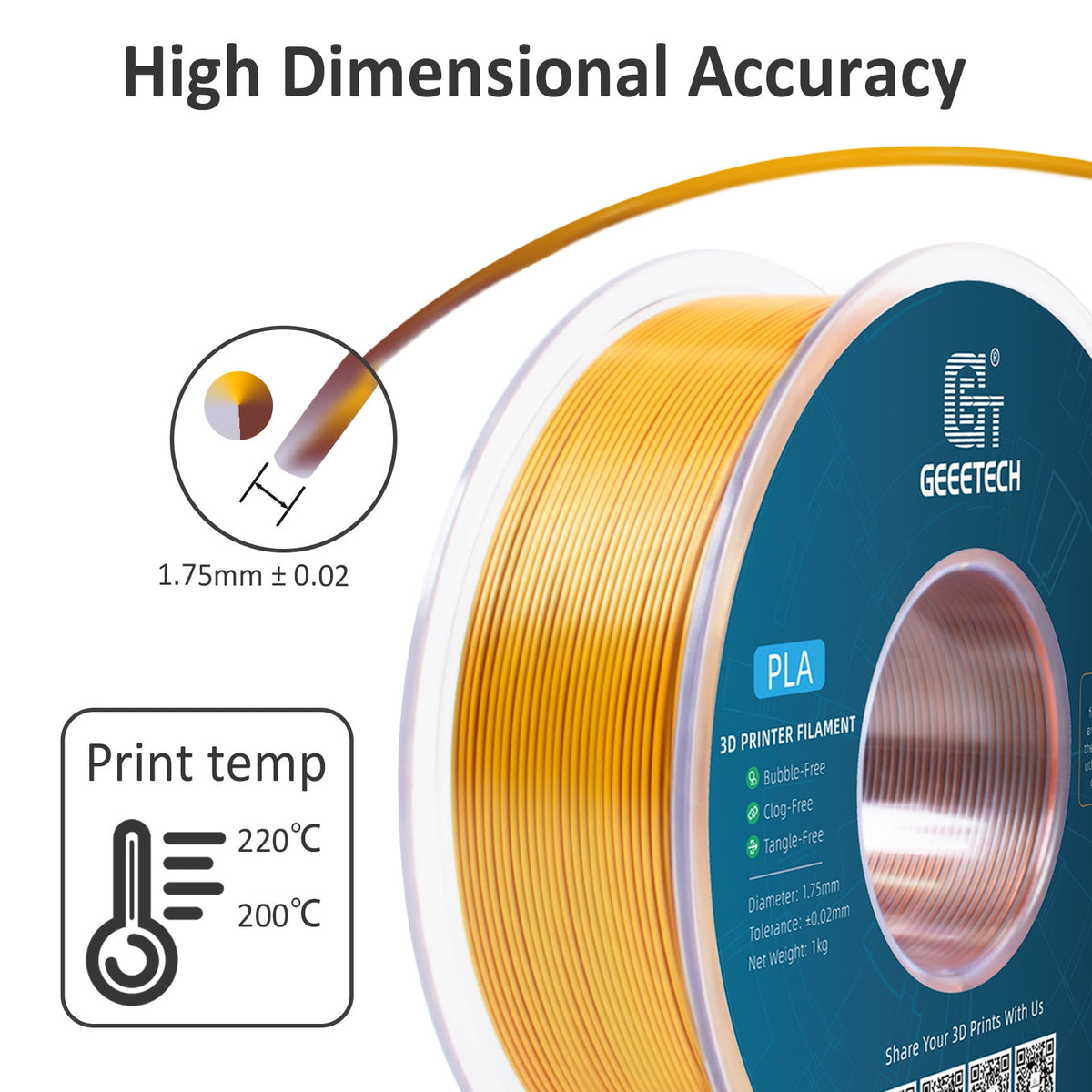 Geeetech Anti-silk type 3D Printer PLA Filament 1kg Toughness Enhanced Filament with 1.75mm Dimensional Accuracy +/-0.03mm, 1080 Feet per Roll, Vacuum Packaging Three-color blue, purple and black