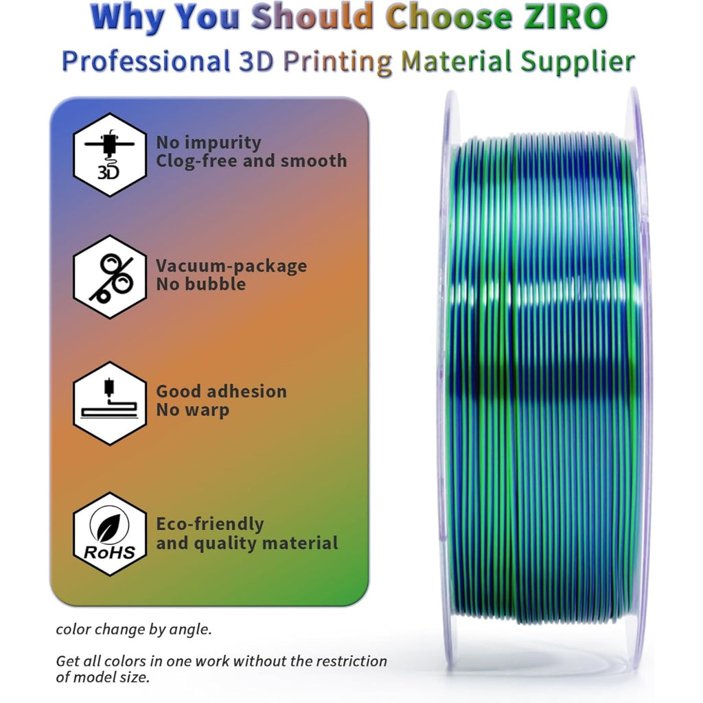 Ziro 3D Tri-color Silk PLA 1.75mm 1kg, Indigo Satin